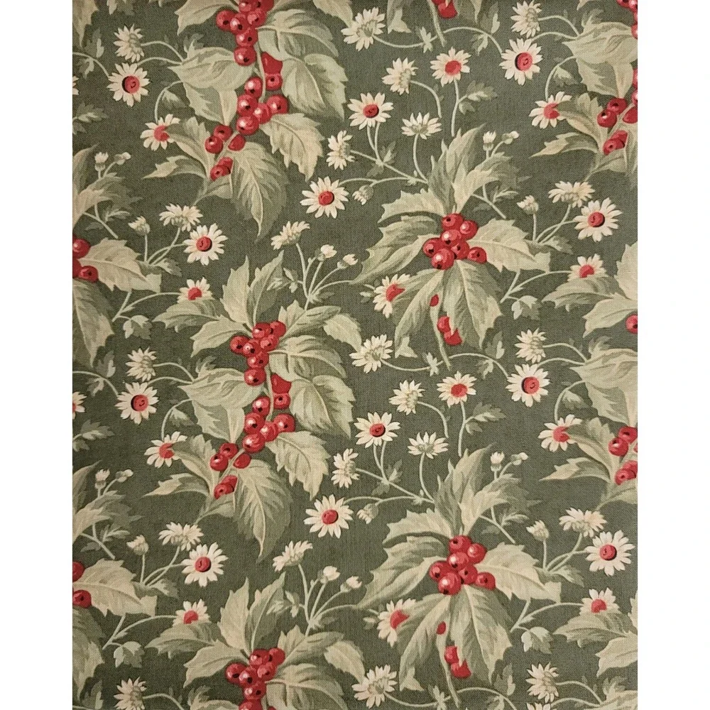 1yd Moda Poinsettia Plaza 3 Sisters Green Holly Berry Cotton Fabric‎ 44291